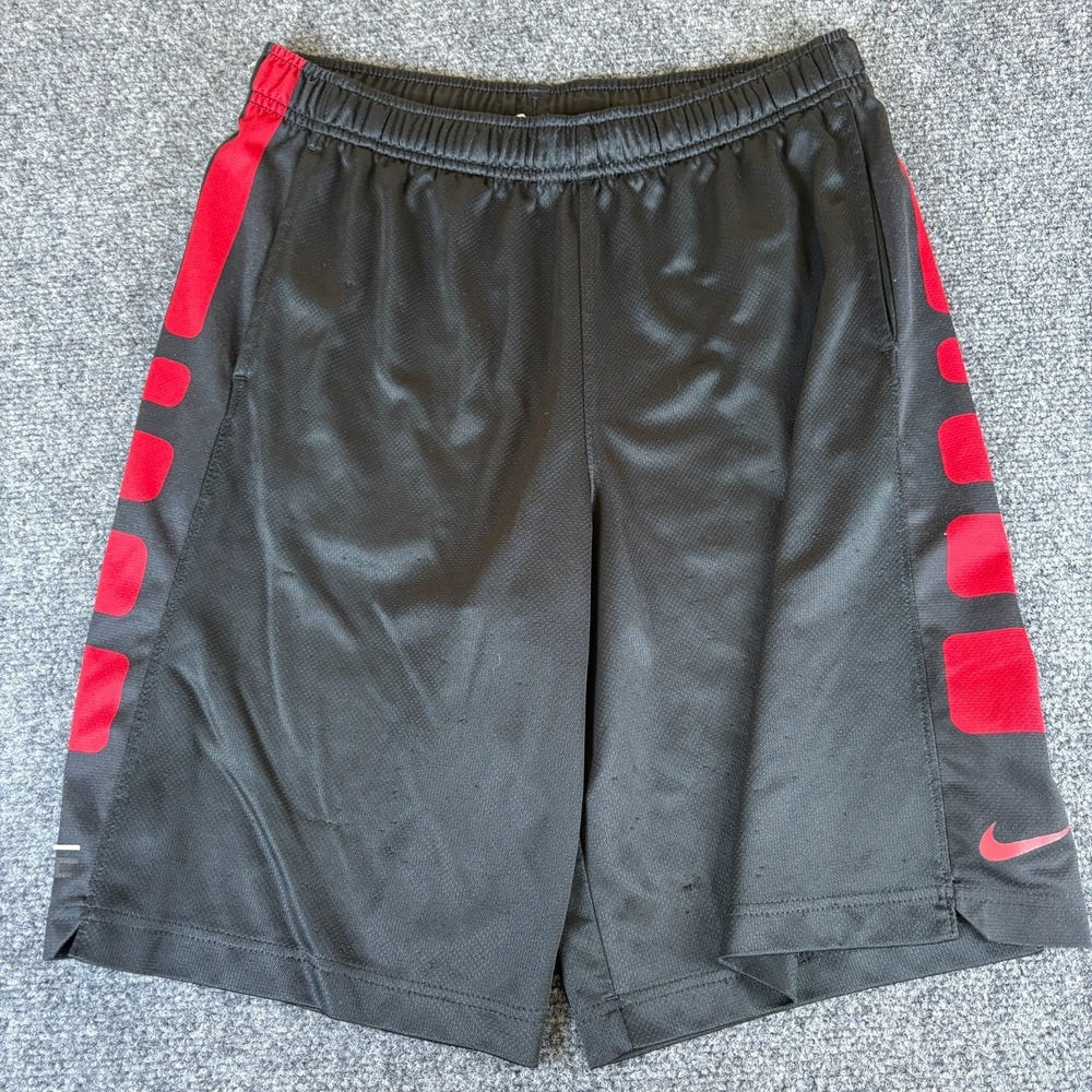 Nike Dri-FIT Elite Stripe Basketball Short Boys 28x10 Black Red Logo Performance
